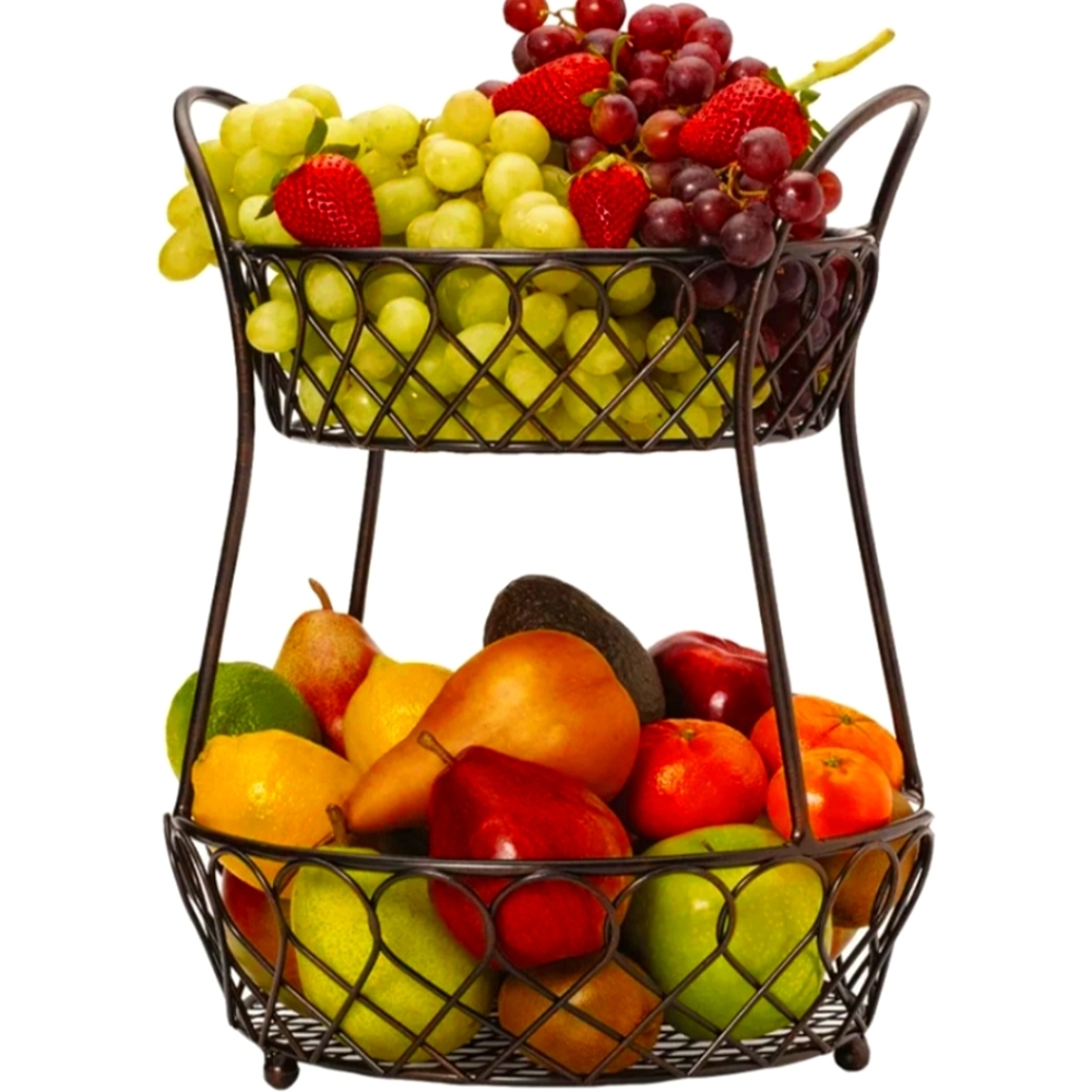 Gourmet Basic by Mikasa Loop & Lattice 2 Tier, Dividrd Round Basket, Antique Blk
